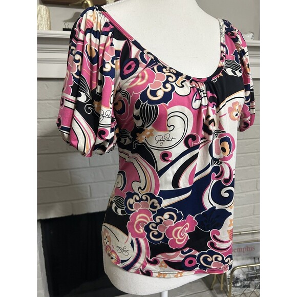 Women’s Medium Baby Phat Blouse Top Colorful Blouse With Puff Sleeves - Picture 2 of 6